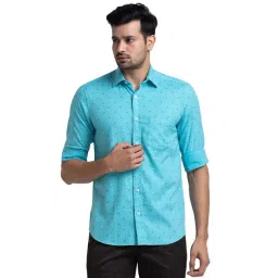 ColorPlus Light Blue Tailored Fit Printed Shirt-picture-29