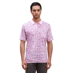 ColorPlus Light Ruby Cotton Classic Fit Printed Polo T-Shirt-picture-40