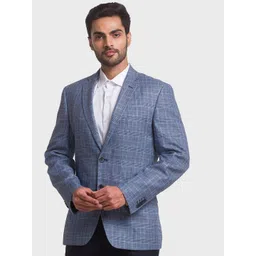 ColorPlus Men Blue Checked Single-Breasted Formal Linen Blazer-picture-21