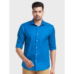ColorPlus Men Blue Solid Tailored Fit Casual Shirt-picture-41