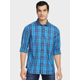 ColorPlus Men Blue Tailored Fit Tartan Checks Checked Cotton Casual Shirt-picture-29