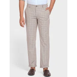 ColorPlus Men Brown Regular Fit Checked Cotton Chinos Trousers-picture-15