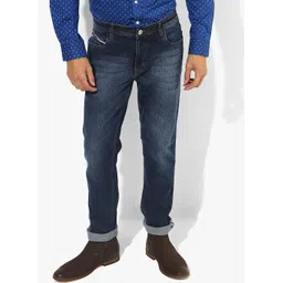 ColorPlus Men Navy Blue Washed Slim Fit Clean Look Stretchable Jeans-picture-29