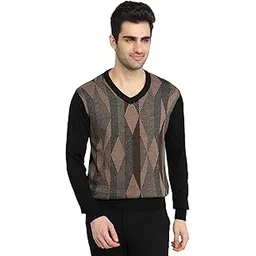 colorplus Men Regular Fit Jacquard Pattern Acrylic Wool Blend Full Sleeve V Neck Casual Sweater Black-picture-28
