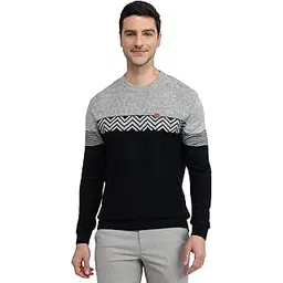 colorplus Men Regular Fit Jacquard Pattern Pure Acrylic Full Sleeve V Neck Casual Sweater Blue-picture-16