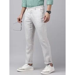 ColorPlus Men Slim Fit Pure Linen Chinos Trousers-picture-21