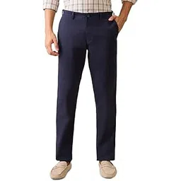 colorplus Men Slim Fit Solid Piece Dyed Pattern Cotton Elastane Blend Flat Front Casual Trouser Blue-picture-12