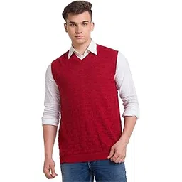 colorplus Men's Classic Fit Acrylic Blend Sleeveless V Neck Structure Pattern Dark Brown Casual Sweater-picture-35