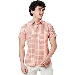 colorplus Men's Pure Cotton Checks Pattern Tailored Fit Spread Collar Half Sleeve Casual Shirt-picture-11