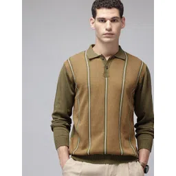 ColorPlus Pure Cotton Shirt Collar Self-Design Striped Pullover Sweater-picture-12