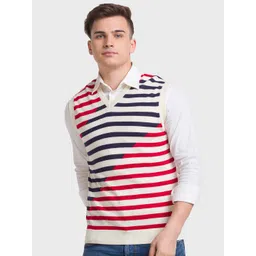 ColorPlus Striped V-Neck Sleeveless Sweater Vest-picture-35