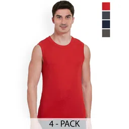 COLORS by Rupa Frontline Pack Of 4 Self Design Cotton Anti-Bacterial Basic Innervests-image-24