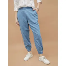 Colour Me By Melange Blue Cotton Regular Fit Joggers-picture-32