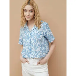 Colour Me By Melange Blue Cotton Regular Fit Printed Shirt-picture-38