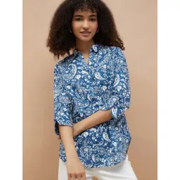 Colour Me By Melange Blue Cotton Regular Fit Printed Shirt-picture-32