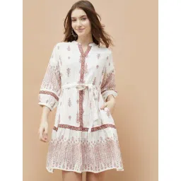 Colour Me By Melange Off White Cotton Regular Fit Printed Dress-picture-30
