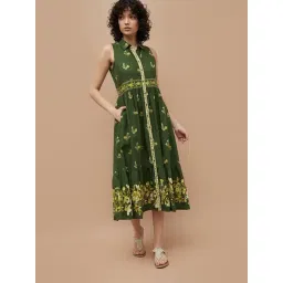 Colour Me By Melange Olive Regular Fit Printed Dress-picture-31