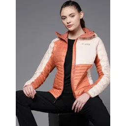Columbia Women Peach-Coloured Rust Colourblocked Reflective Strip Outdoor Puffer Jacket-image-13