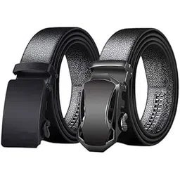 Combo Men's Leather Ratchet Belt with Automatic Buckle, Black, Pack of 2-picture-37