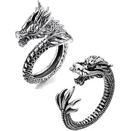 (Combo Of 2 Pcs) Trending Stylish Adjustable/Openable Stainless Steel Bikers Funky Monster Wild Dragon Claw Thumb Finger Ring (Silver Color)-picture-40