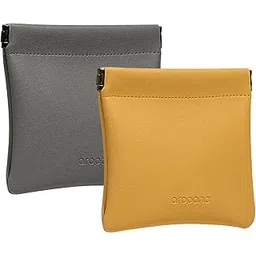 Combo Pack - Aropana Self-Closing Leather Makeup Cosmetic Bag Portable Earphone Pouch Travel Jewellery Lipstick Accessories Bag Coin Purse Card Holder (11.5CM × 11CM) Fossil Grey & Bright Yellow-picture-32