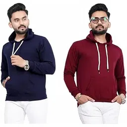 Combo Pack of-2 Men's Regular Fit Hooded Neck Hoodies Plain Multicolour Casual Wear (M (P-183)-picture-48