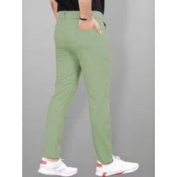 COMBRAIDED Men Pista Green Solid Flat Front Polyester Trousers-picture-25