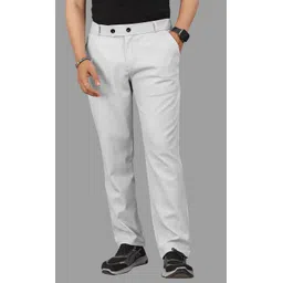 combraided Men Slim Fit Grey Lycra Blend Trousers-picture-26