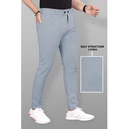 combraided Men Slim Fit Silver Lycra Blend Trousers-picture-11