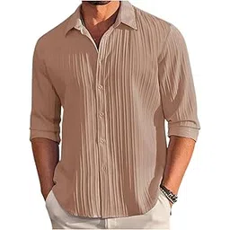 combraided Men's Casual Shirts Long Sleeve Popcorn Shirt | Stylish Textured Full Sleeve Top | Lightweight Summer Beachwear | Fashion Shirt for Men-picture-16