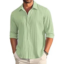 combraided Men's Casual Shirts Long Sleeve Popcorn Shirt | Stylish Textured Full Sleeve Top | Lightweight Summer Beachwear | Fashion Shirt for Men (in, Alpha, 2XL, Standard, Pista)-picture-17