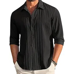 combraided Men's Casual Shirts Long Sleeve Popcorn Shirt | Stylish Textured Full Sleeve Top | Lightweight Summer Beachwear | Fashion Shirt for Men (in, Alpha, L, Standard, Black)-picture-14
