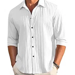 combraided Men's Casual Shirts Long Sleeve Popcorn Shirt | Stylish Textured Full Sleeve Top | Lightweight Summer Beachwear | Fashion Shirt for Men (in, Alpha, S, Standard, White)-picture-10