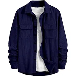 combraided Men's Full Sleeve Corduroy Striped Casual Jacket, Ideal for Stylish Everyday Outfits (Blue, XL)-picture-33
