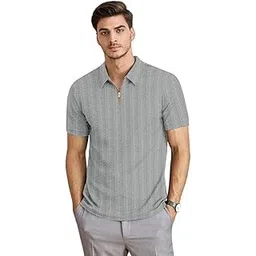 combraided Men’s Polo Neck Textured Polycotton Short Sleeve T-Shirt – Casual Regular Fit for Daily Comfort & Style (in, Alpha, XL, Regular, Standard, Light Grey)-picture-15