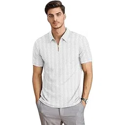 combraided Men’s Polo Neck Textured Polycotton Short Sleeve T-Shirt – Casual Regular Fit for Daily Comfort & Style (in, Alpha, XL, Regular, Standard, White)-picture-10