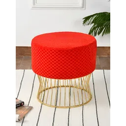 COMFIDELITAS Teviston Red Abstract Printed Cylindrical Shaped Seating Ottoman-picture-11