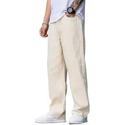 comfits Loose Fit Baggy Plain Jeans, Beige-picture-32