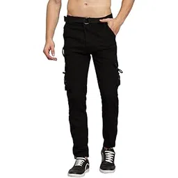 comfits Men's Black Cargo Jogger Pants with Belt, Multiple Pockets, Slim Fit-picture-11