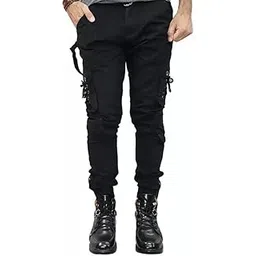 comfits Men's Black Cargo Jogger Pants with Lace-up Details, Slim Fit-picture-11
