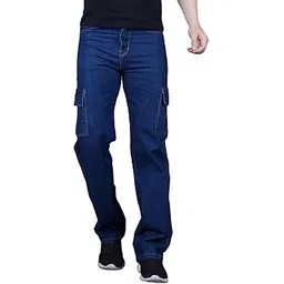 comfits Men's Cargo Jeans, Relaxed Fit, Dark Blue, Multi-Pocket Design-picture-12