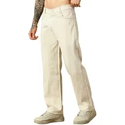 comfits Men's Loose Fit Baggy Denim Jeans, Beige-picture-26