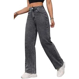 comfits Women's Baggy Jeans, Regular Fit, Grey Denim, Wide Leg Style-picture-42