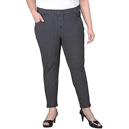 comfort lady Plus Size Women's and Girls' Stretch Cotton Mid Rise Cropped Denim Jeggings with Stripes-picture-42