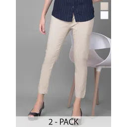 Comfort Lady Women Pack Of 2 Solid High-Rise Regular Fit Trousers-picture-18