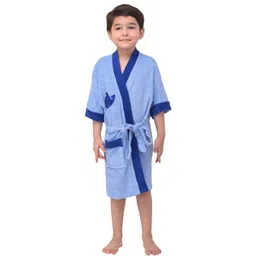 COMFORTLOOMS Kids Blue Cotton Tie-Up Bath Robe-picture-13