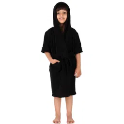 COMFORTLOOMS Unisex Black Casual Cotton Knee Length Bath Robe-picture-16