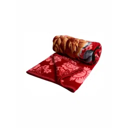 Comfowell Red & Brown Floral Microfiber Heavy Winter 110 GSM Double Bed Blanket-picture-16