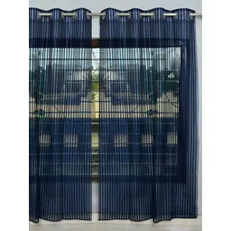 COMFY HOME Blue 2 Pieces Striped Eyelet Curtains-picture-33