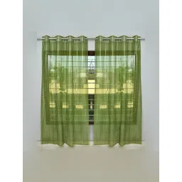 COMFY HOME Green 2 Pieces Striped Eyelet Curtains-picture-13